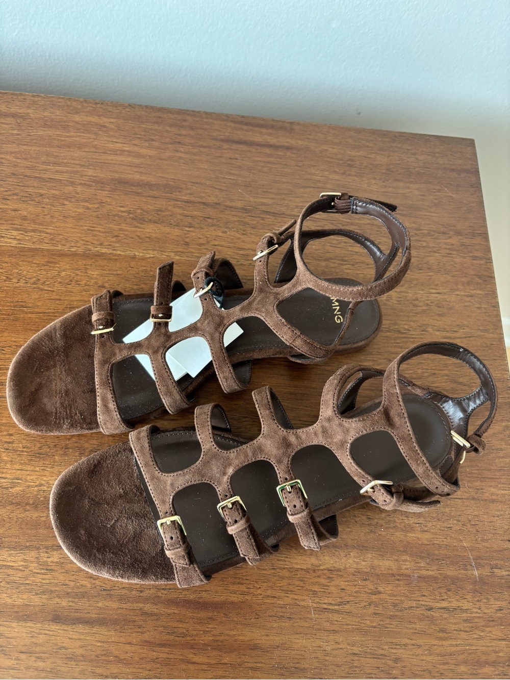 NWT MANGO Brown Suede Multi-Strap Buckle Sandals - Picture 2 of 7